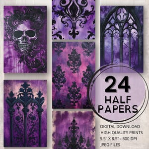 Purple Gothic Journal Half Papers Printable Pages Black & Purple Pattern Ephemera Scrapbook Collage Card Making Purple Junk Journal Supplies