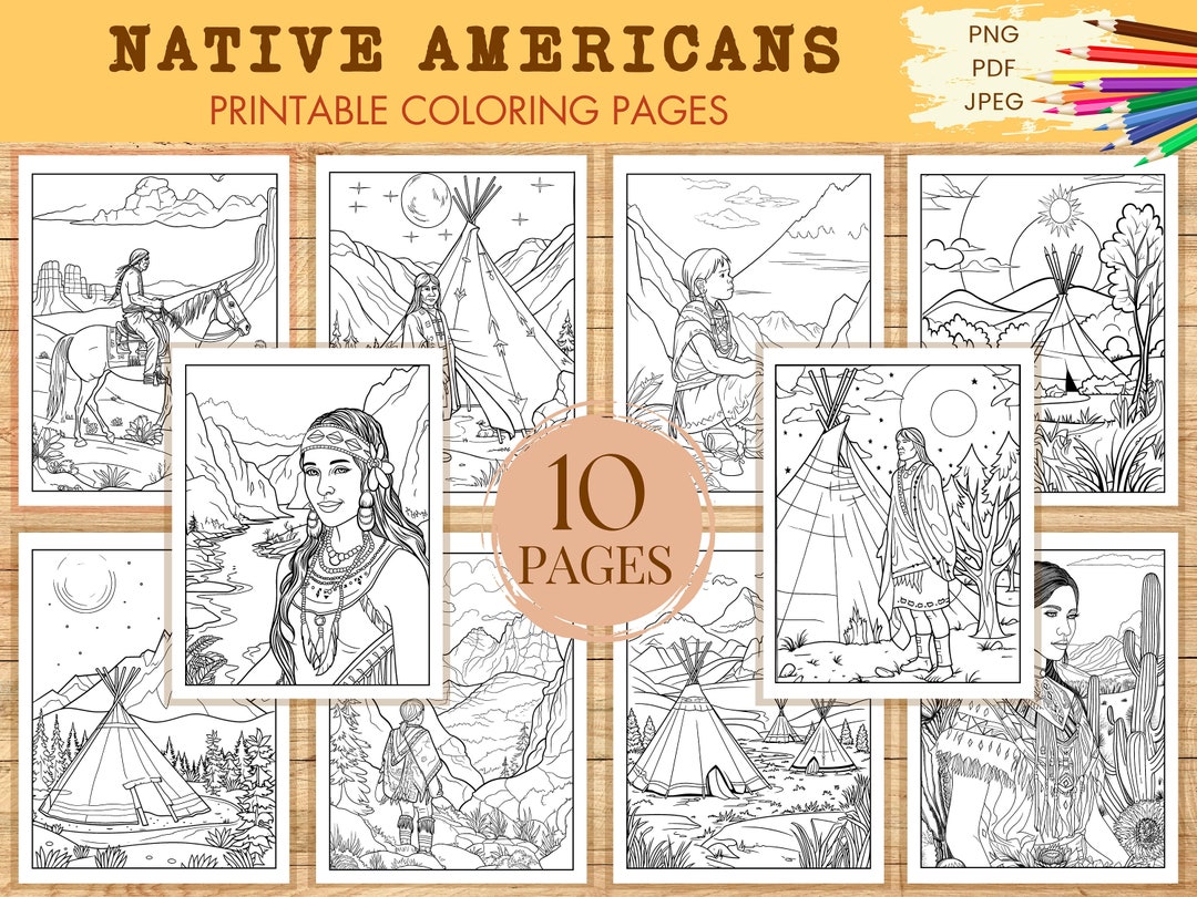 Native Americans Coloring Pages - Scene, Landscape, People, Teepee, 10