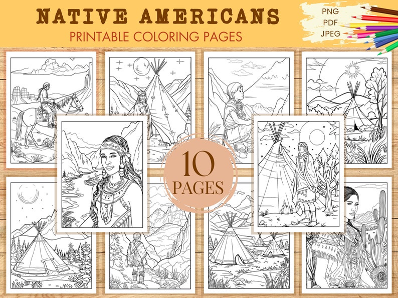 Native Americans Coloring Pages Scene, Landscape, People, Teepee, 10 ...