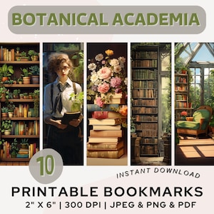 Botanical Academia Bookmark Printable Bookmarks Botanical Bookmark PNG PDF JPG Bookmark Set Book Lover Gift Print and Cut Digital Download