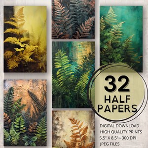 Demi-papiers journal fougère Nature Pages imprimables Fougère papier numérique Scrapbooking éphémères collage fabrication de cartes botanique Junk Journal fournitures