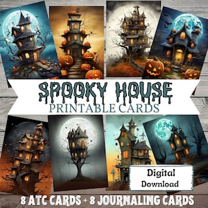 Spooky House druckbare digitales Bild Junk Journal ATC Karten Halloween Haunted House Collage Sheet Scrapbooking Ephemera Journaling Card Set