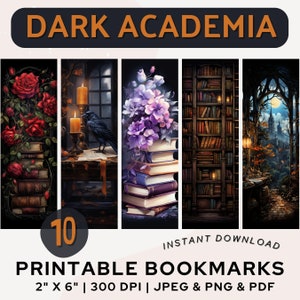 Dark Academia Bookmark Printable Bookmarks Dark Academy Bookmark PNG PDF JPG Bookmark Set Book Lover Gift Print and Cut Digital Download