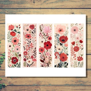 Red Pink Flower Printable Bookmarks Printable Bookmark Book Garden ...