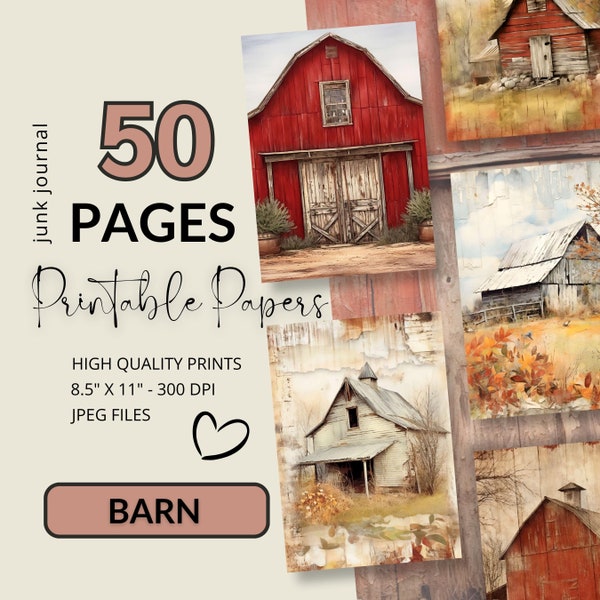 Barn Junk Journal Paper BIG BUNDLE Digital Papers Pack Collage Scrapbooking Rustic Ephemera Farm Printable Card Making Junk Journal Supplies