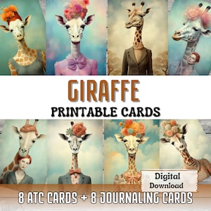 Giraffe Printable Junk Journal Card ATC Card Making Surreal Art Giraffe Animal Scrapbooking Ephemera Printable Card Giraffe Journal Supplies