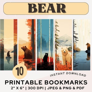 Bear Printable Bookmarks Printable Bookmark Forest Animal Bookmark PNG PDF JPG Bookmark Set Book Lover Gift Bear Painting Nature Themed