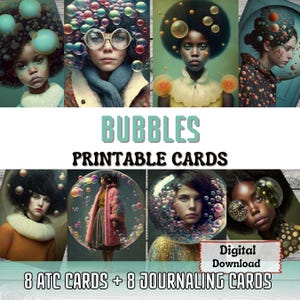 Cartes imprimables pour journal indésirable Bulles fabrication de cartes ATC Art surréaliste Portraits surréalistes femme fille éphémères scrapbooking fournitures pour journal indésirable