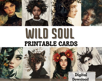 Wild Soul Printable Junk Journal Cards ATC Card Making Surreal Art Woman Portrait Ephemera Printable Cards Nature Girl Junk Journal Supplies