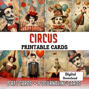 Circus Printable Junk Journal Cards ATC Card Making Surreal Collage Sheet Art Vintage Circus Ephemera Printable Cards Junk Journal Supplies