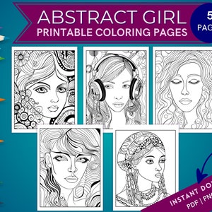 Abstract Girl Coloring Page, 5 Printable Coloring Pages, Abstract ...