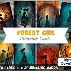 Forest Girl Painting Tarjetas ATC imprimibles, DESCARGA DIGITAL, Tarjeta de diario basura, Scrapbooking, Artesanías de papel, Collage, Ephemera, Proyecto de arte
