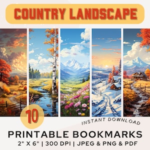 Country Landscape Bookmark Printable Bookmarks Nature Bookmark PNG PDF JPG Outdoor Themed Bookmark Set Book Lover Gift Print and Cut Digital