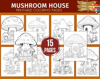 Mushroom House Coloring Page, 15 Printable Fantasy Enchanted Mushroom Forest Fairy House Coloring Pages, PDF, JPEG, PNG, Instant Download