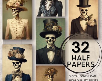 Victorian Skeleton Journal Half Papers Printable Pages Victorian Clothing Ephemera Scrapbooking Card Making Skeleton Junk Journal Supplies