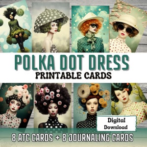 Vestido de bolinhas para imprimir cartões de diário lixo atc fazer cartão surreal arte moda coisas efêmeras cartões imprimíveis scrapbooking suprimentos de diário lixo