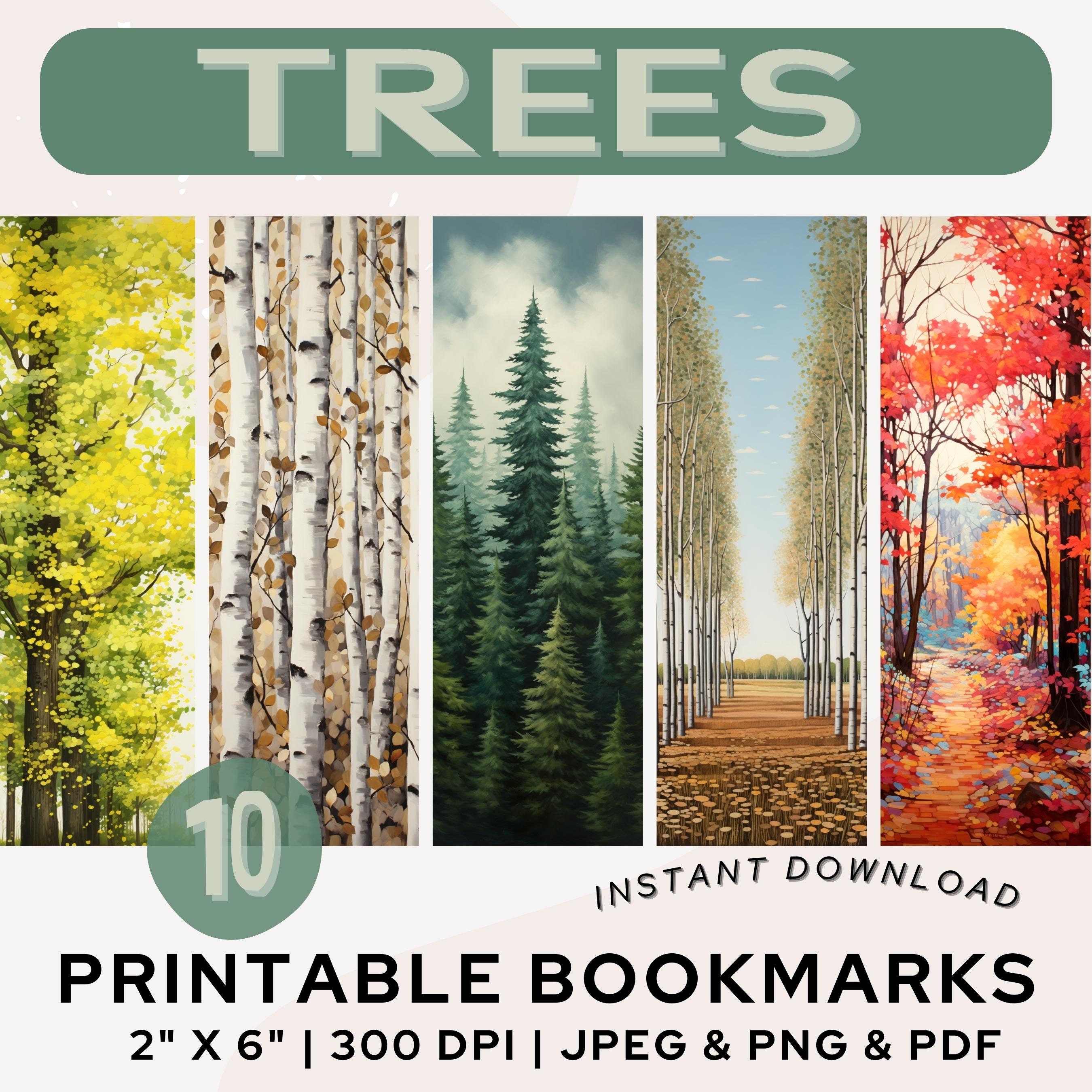 Trees Bookmark Printable Bookmarks Landscape Bookmark PNG PDF JPG Tree Painting Bookmark Set ...