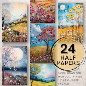 Spring Meadow Wildflower Field Journal Half Papers Nature Printable Pages Scrapbooking Ephemera Collage Card Making Junk Journal Supplies