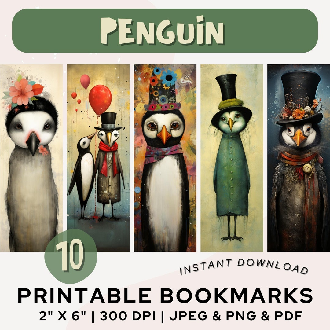 Penguin Bookmark Printable Bookmarks Whimsical Animal Bookmark PNG PDF ...