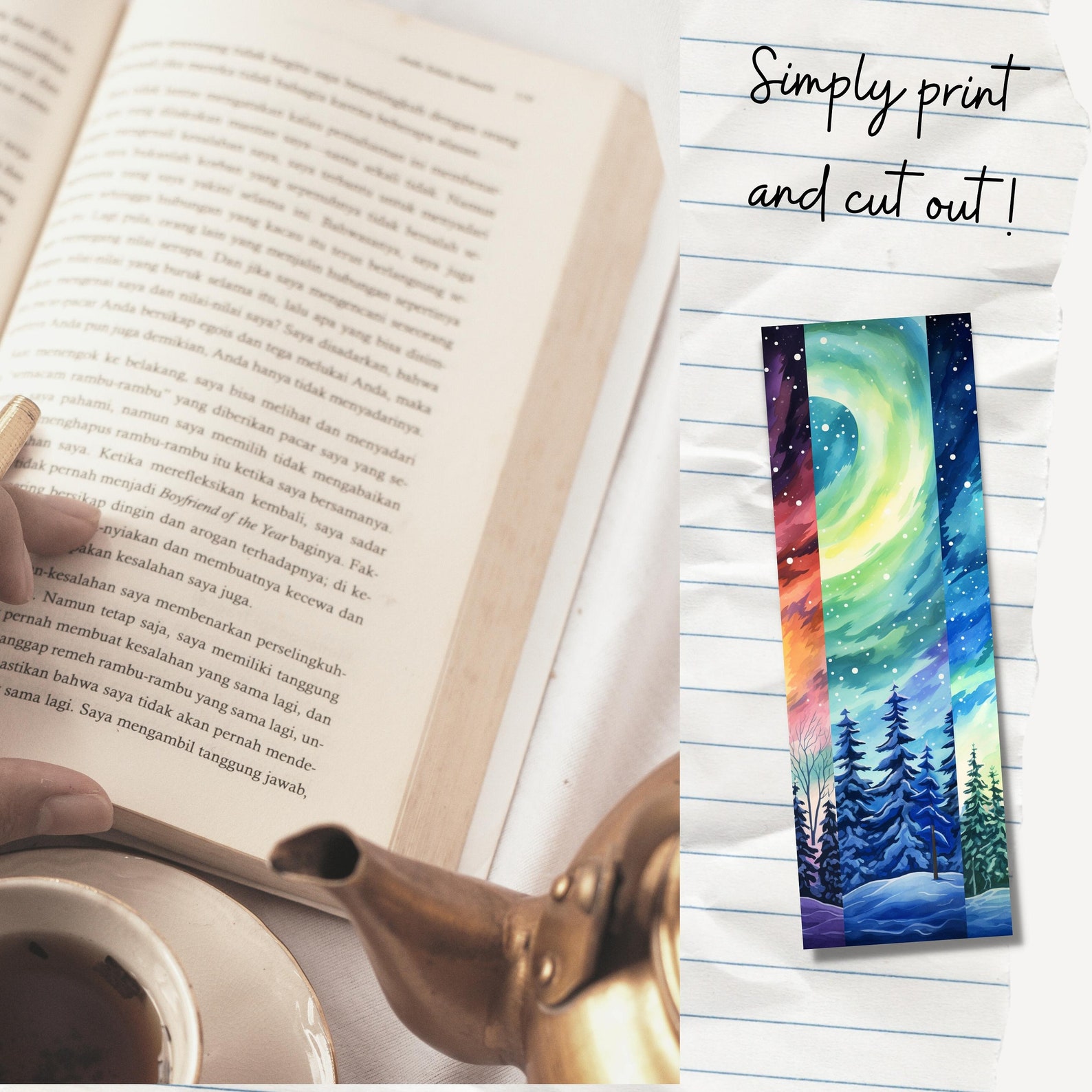 Northern Lights Printable Bookmarks Aurora Borealis Watercolor - Etsy