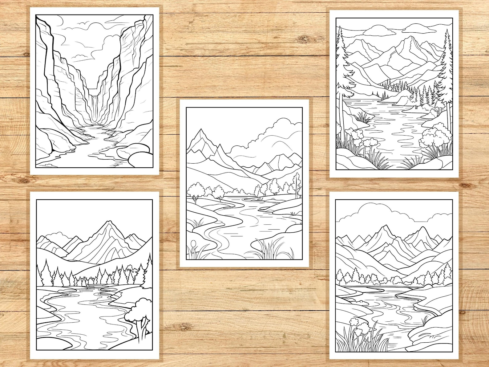 Minimalist Landscape Coloring Pages, 15 Printable Coloring Pages, PDF ...
