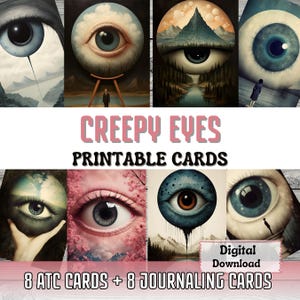 Cartões de diário de lixo de arte imprimíveis Creepy Eye ATC Card Making Cartões de arte surreal efêmeras para impressão Mysterious Eyes Junk Journal Supplies