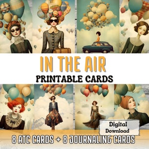 In de lucht afdrukbare junk-journaalkaarten ATC-kaarten maken surrealistische kunst reizen Ephemera scrapbooking ballon afdrukbare kaarten Junk Journal Supply