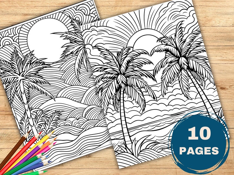 Ocean Waves Coloring Pages, 10 Printable Ocean Themed Pages, Beach