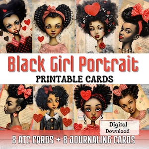 Cartes imprimables de portrait de jeune fille noire pour le journal indésirable