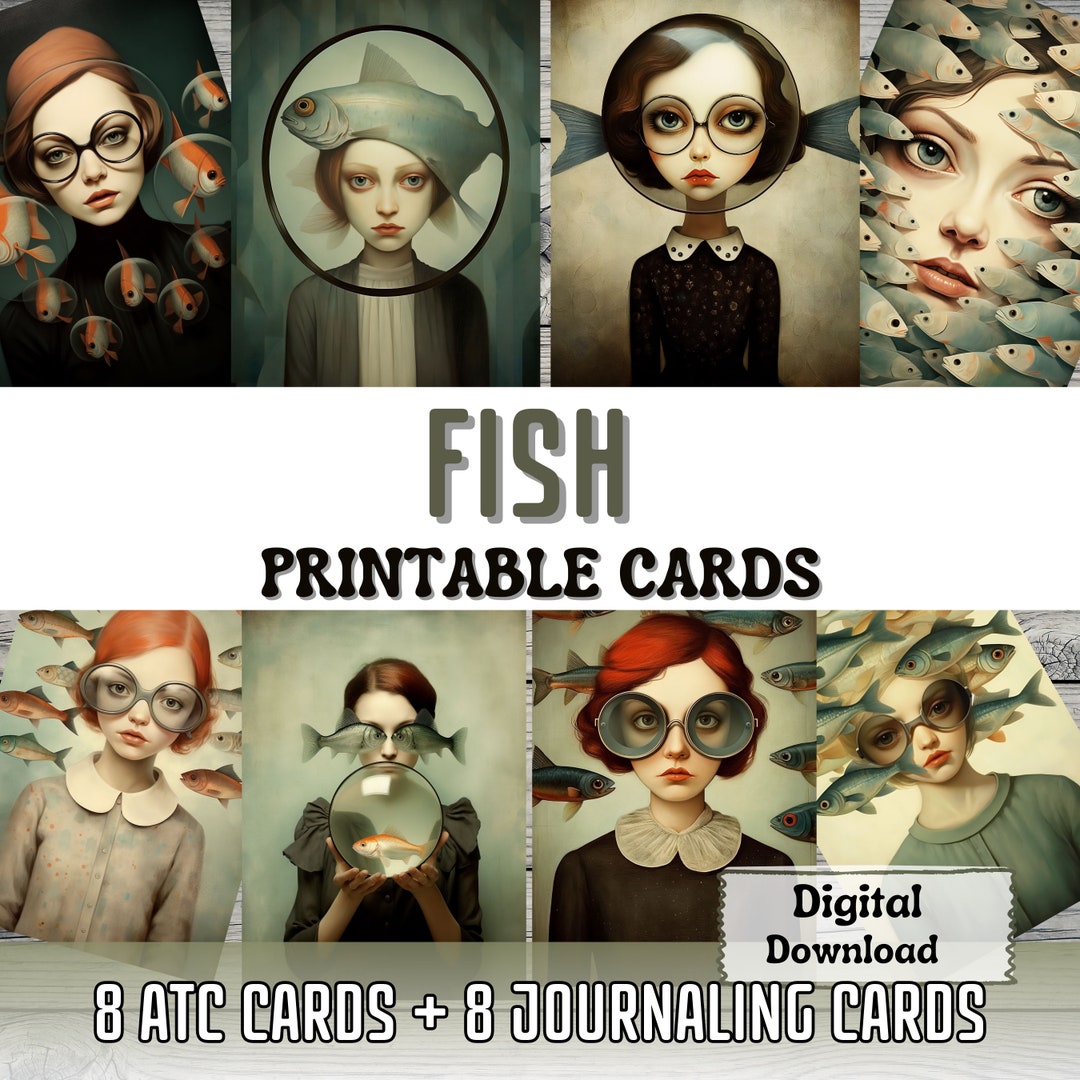 Fish Printable Junk Journal Cards ATC Card Making Surreal Art Woman ...