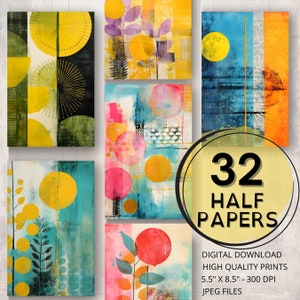 Geometryczny abstrakcyjny dziennik półpapiery strony do druku cyfrowe efemerydy scrapbooking kolorowe kolaże tworzenie kartek art junk artykuły do dziennika