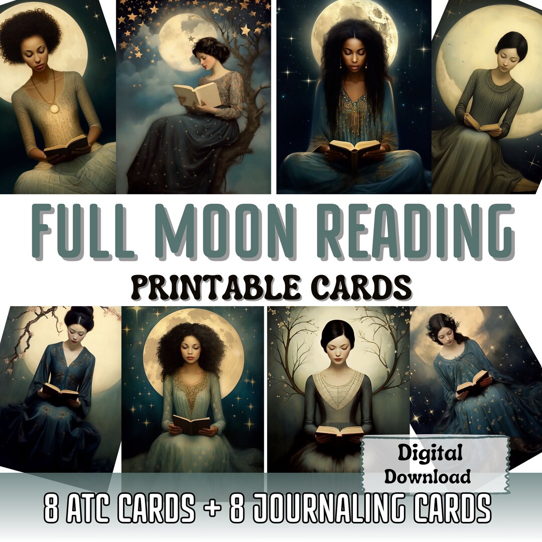 Full Moon Reading Printable Junk Journal Cards ATC Cards Surreal Art ...