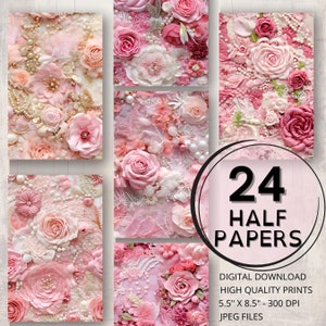 Rose Rosa Spitze Applikation Journal Hälfte Papiere Druckbare Seiten Digitale Ephemera Scrapbooking Collage Kartenherstellung Spitze Junk-Journal Zubehör
