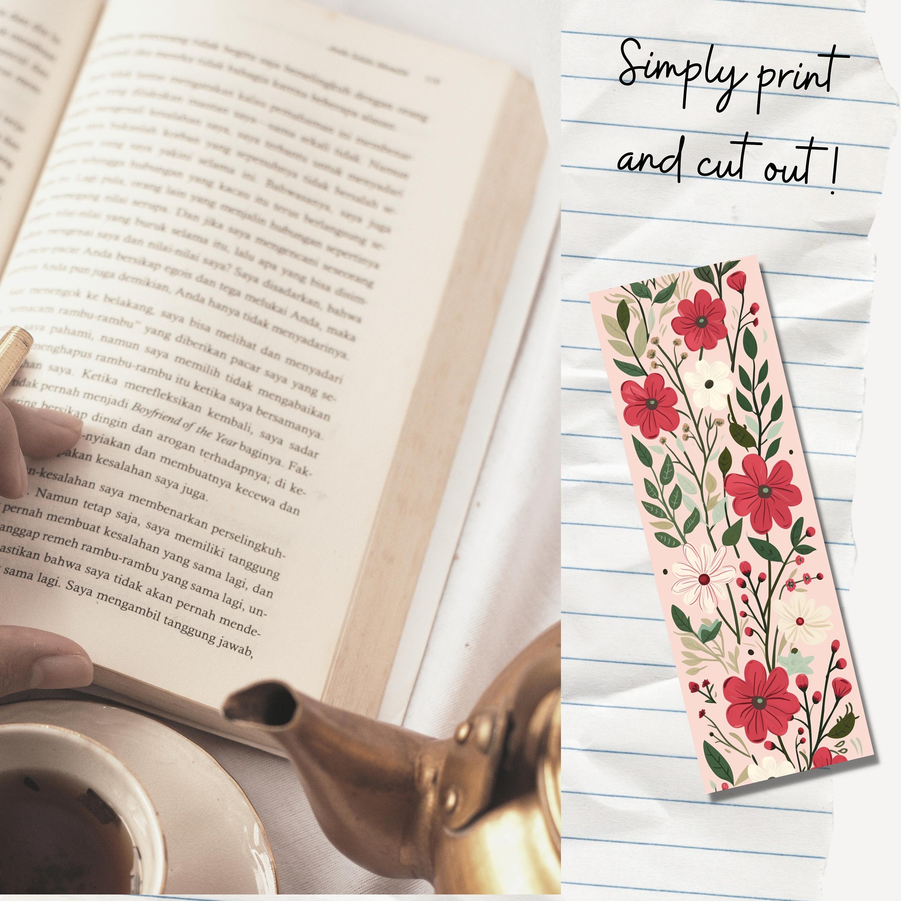Red Pink Flower Printable Bookmarks Printable Bookmark Book Garden ...