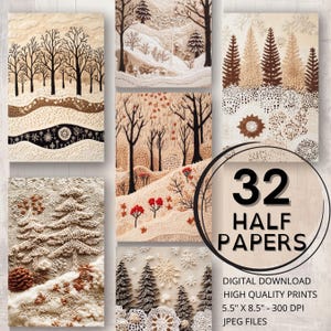 Diário de floresta de inverno Metade de papéis Bordado Renda Malha Crochê Padrão Ephemera Scrapbooking Colagem Cartão Fazendo Suprimentos de diário de lixo