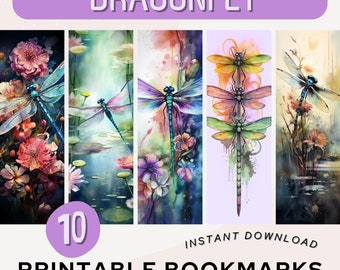 Dragonfly Bookmark Printable Bookmarks Flower Nature Fantasy Dragonfly Bookmark PNG PDF JPG Bookmark Set Book Lover Gift Digital Download