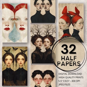Zwillinge Journal Halbe Papiere Druckbare Seite Vintage Surreal Künstlerische Papiere Scrapbooking Ephemera Collage Kartenherstellung Junk Journal Zubehör