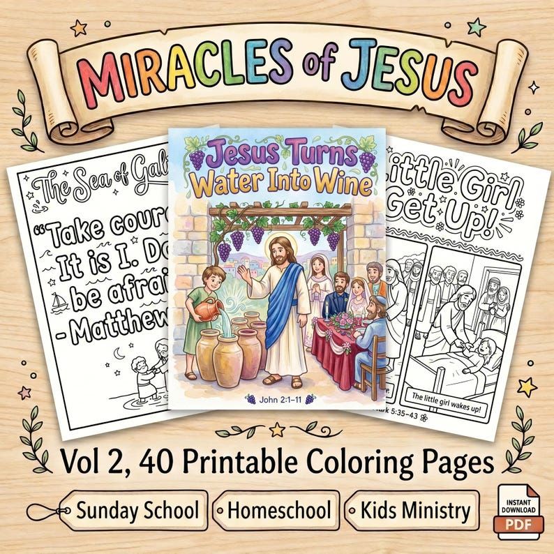 Miracles of Jesus Coloring Pages Vol 2 | Sunday School Printable ...
