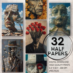 Surreal homem diário meio papel página para impressão surreal arte homem retrato coisas efêmeras scrapbooking colagem cartão fazendo natureza lixo diário fornecimento