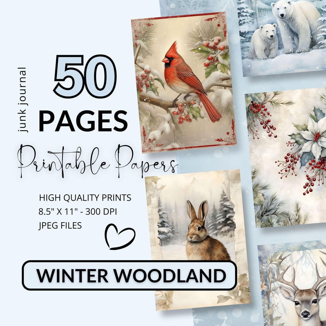 Woodland Winter Junk Journal Paper BIG BUNDLE Digital Papers Pack ...