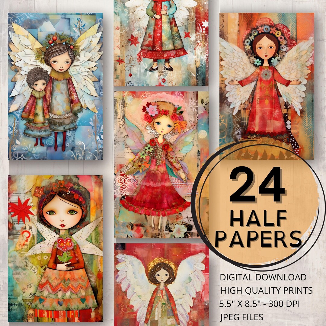 Angel Journal Half Papers Angel Printable Page Digital Colorful Angel ...