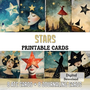 Cartes imprimables pour le journal indésirable Étoiles fabrication de cartes ATC Portrait surréaliste Étoiles éphémères Scrapbooking Cartes imprimables Night Junk Journal fournitures
