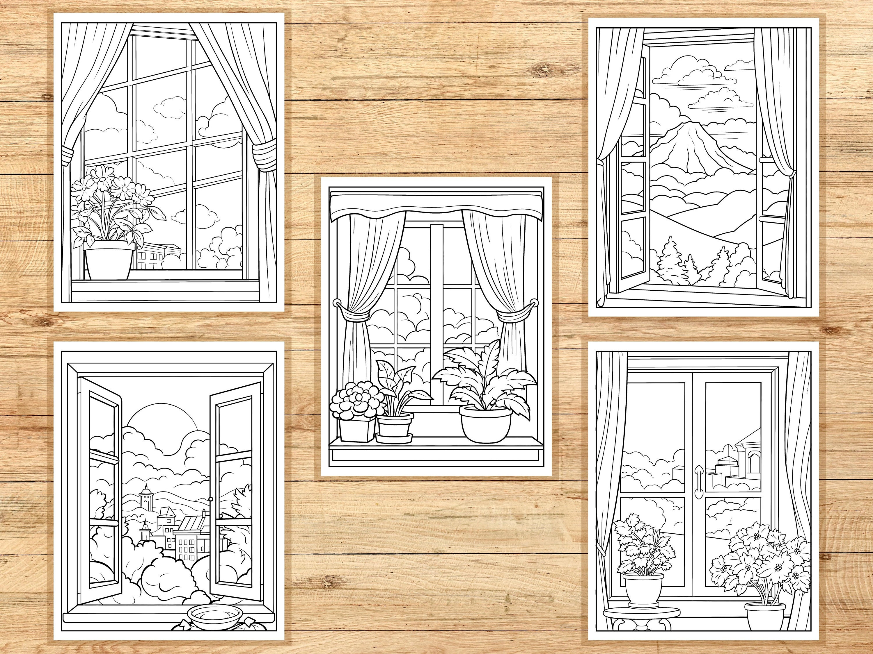 Window View Coloring Pages, 15 Printable Pages for Relaxation & Stress ...