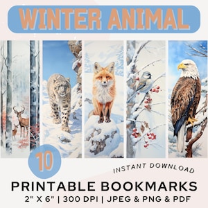 Winter Animal Bookmarks Printable Bookmark Winter Woodland Animals Bookmark Wildlife Bookmarks PNG JPG PDF Bookmark Set Winter Landscape