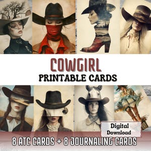 Cartes imprimables pour journal indésirable Cowgirl fabrication de cartes ATC Art surréaliste Portrait de femme Scrapbooking éphémères cartes imprimables Fournitures pour journal indésirable