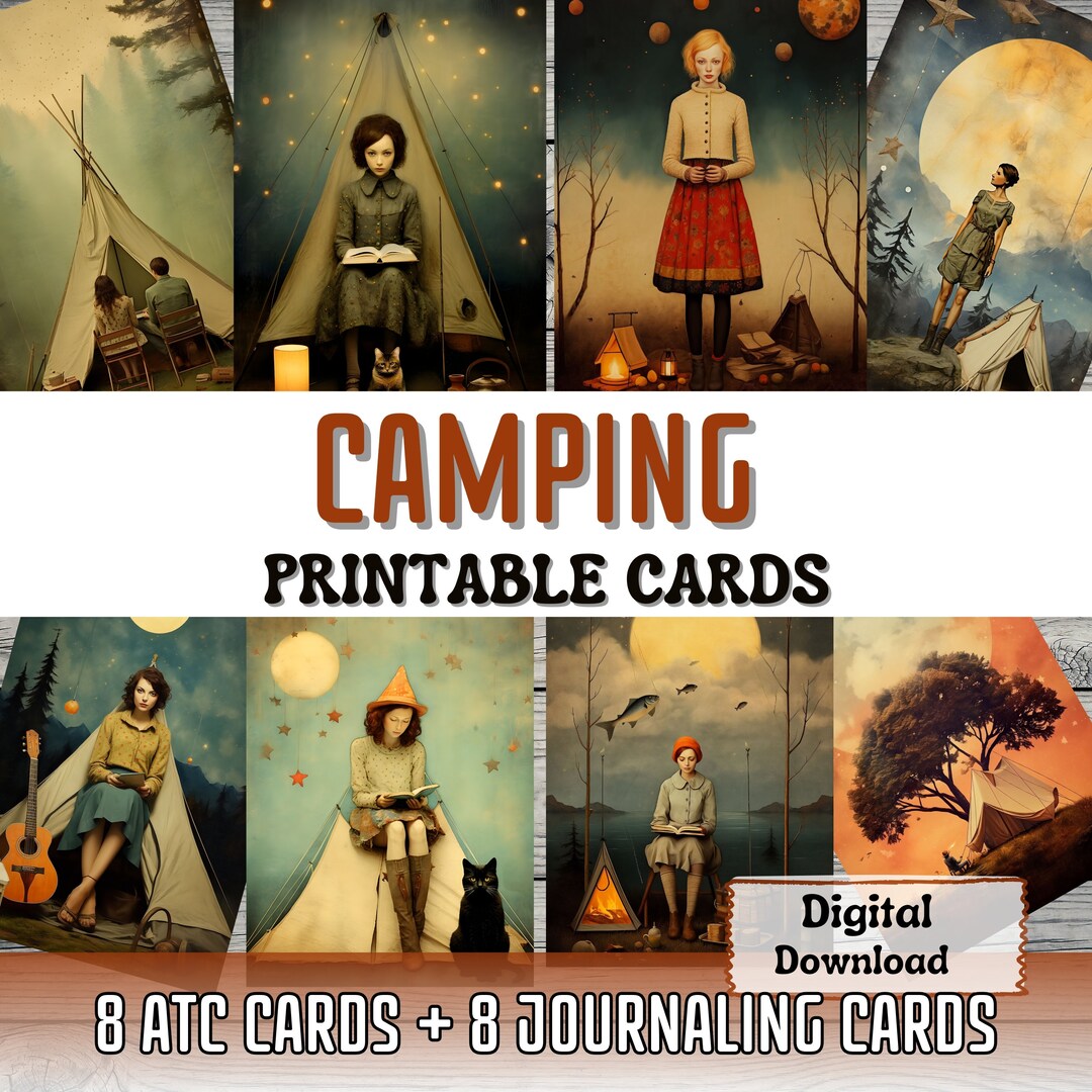 Camping Printable Junk Journal Cards ATC Card Making Surreal Art ...