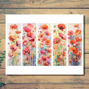 Poppies Printable Bookmarks Poppy Printable Watercolor Painting Poppy ...