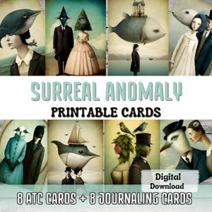 Surreal Anomaly Stampabile Junk Journal Cards ATC Card Making Arte Surreale Uccello Marino Pesce Effimera Scrapbook Card Surreal Junk Journal Supplies