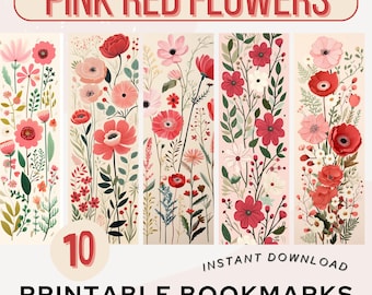 Red Pink Flower Printable Bookmarks Printable Bookmark Book Garden Flower Bookmark PNG PDF JPG Botanical Bookmark Set Book Lover Gift Floral