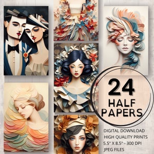 PaperCraft Journal Half Papers Página imprimible Ephemera digital Scrapbooking Papeles artísticos Collage Card Making Mix Media Junk Journal